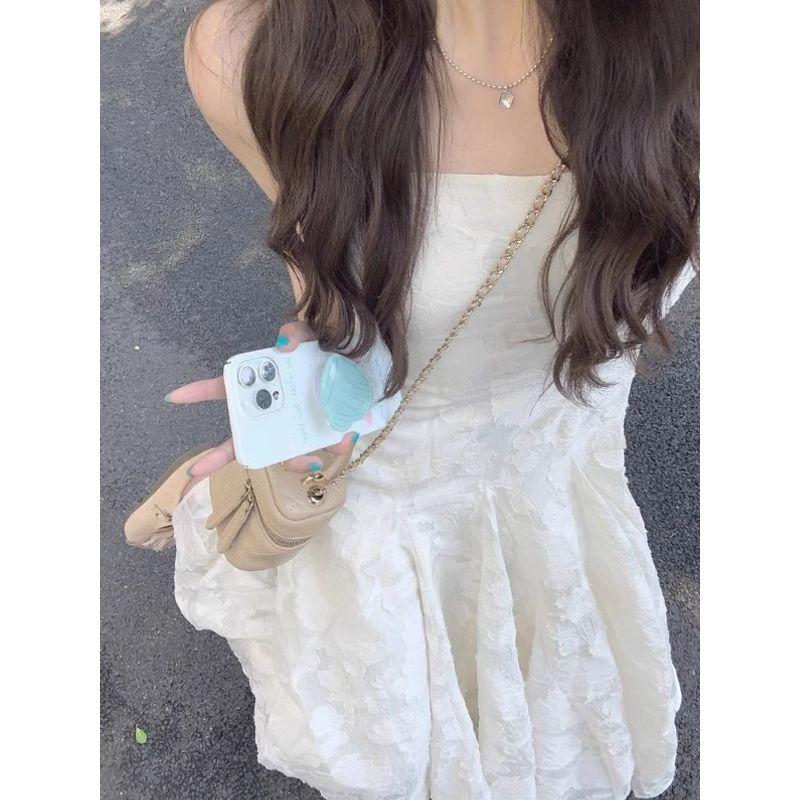 Kumikumi Cool Slip Dress Women Summer Temperament Waist Hugging Slimming Dress Fairy A- line Dress Long Skirt