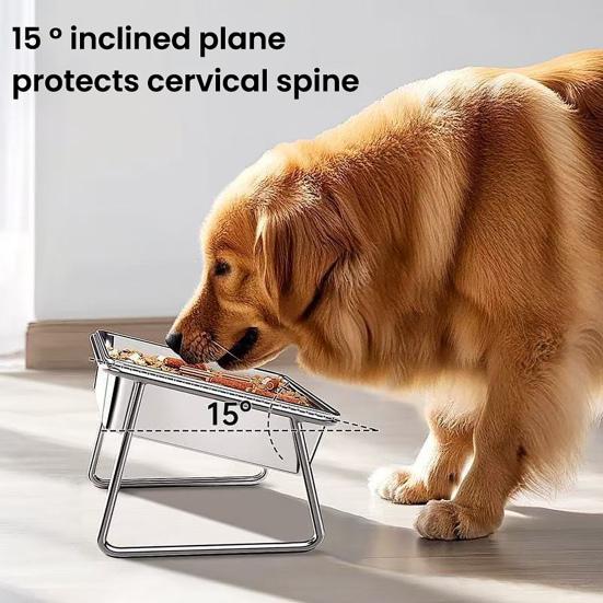 304 Stainless Steel Dog Basin 25cm Extra-Large Feeding Mouth 15-Degree Tilt Design Dog Dish with Dustproof Cover
