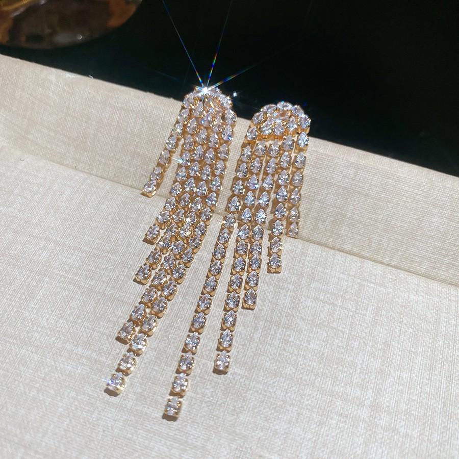 Diamond Inlaid Tassel Earrings - Silver Needle, High-End Court Style