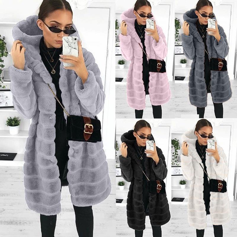 

Women s European & American Slim Fit Mid-Length Faux Fur Coat M