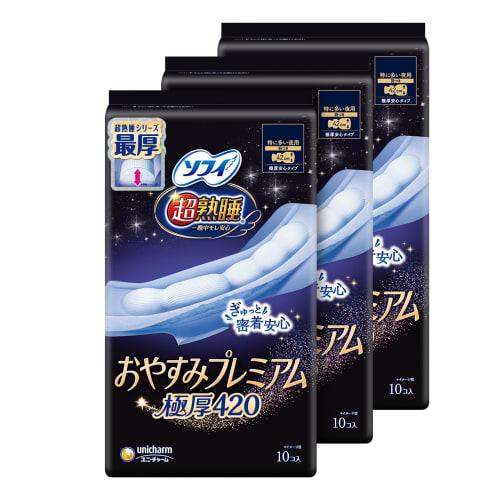 

Sofy Super Deep Sleep Premium Sanitary Pads, Extra Thick 420, for Heavy Flow, with Wings, 42cm, 10 Pads x 3 Packs [Thickest in the Series]