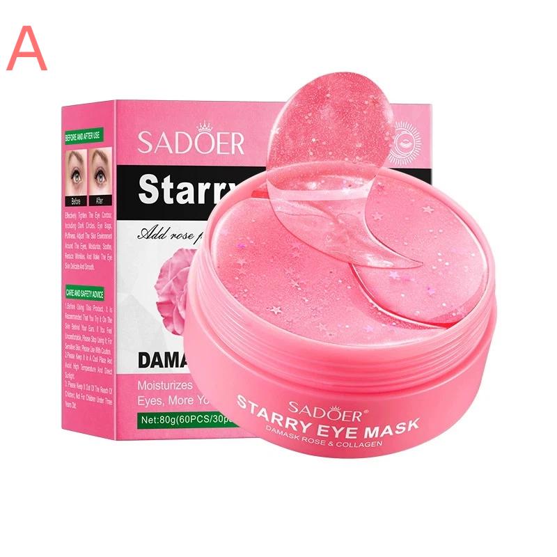 60Pcs Sadoer Rose Starry Collagen Eye Mask Anti Dark Circles Remove Eyes Bags Moisturizing Firming Eye Patches Eyes Skin Care