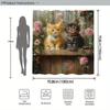 Polyester Bath Curtain - 70x70 Inches, Orange & Gray Kittens with Pink & White Flowers, Realistic Whimsical Design, 12 Hooks