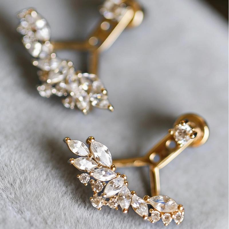 925 Sterling Silver CZ Wing Earrings, Gold Plated Sparkling Zircon Ear Crawler Studs for Women, Hypoallergenic Fine Jewelry