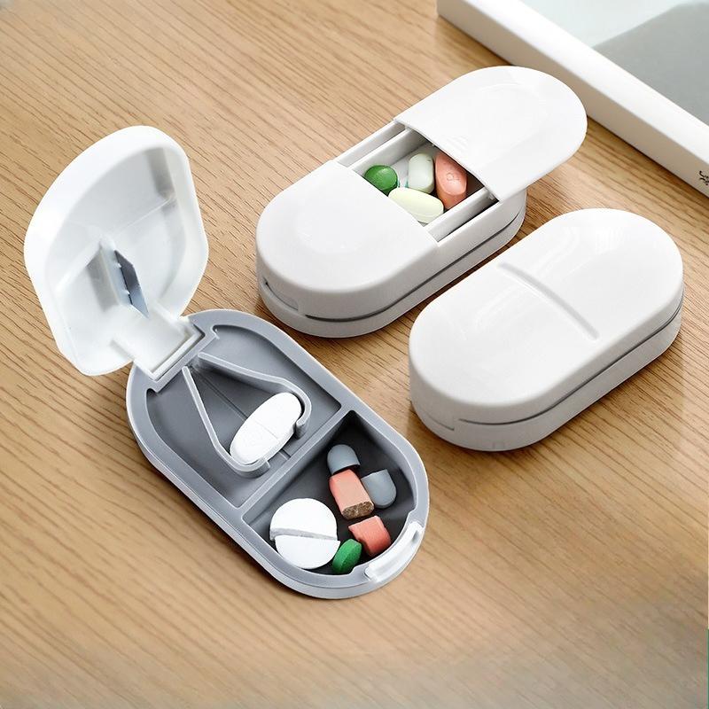Travel Portable Medicine Storage Box, One-week Tablet Moisture-proof Storage Box, One-minute Two-part Pill Cutter