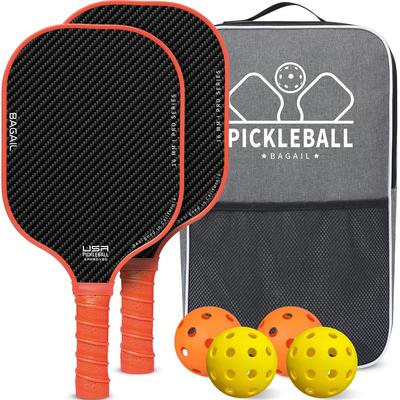 BAGAIL Pickleball Paddle Set 2 Paddles USAPA Approved Honeycomb Non-Slip Sweat-Absorbing Grip Indoor Outdoor Pickleballs Carry Bag Orange