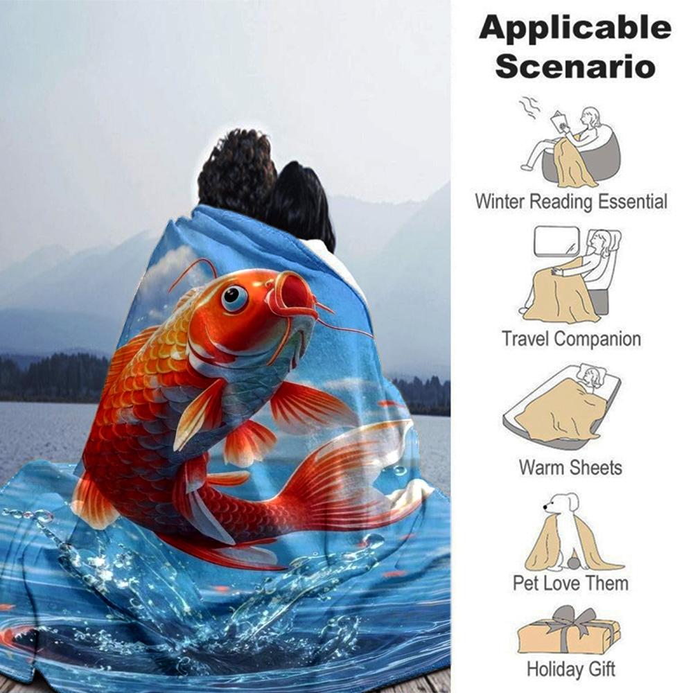 Vibrant Red Koi Fish Water Splash Print Flannel Blanket Aquatic Animal Throw Blanket Soft Cozy Home Sofa Bed Home Decor