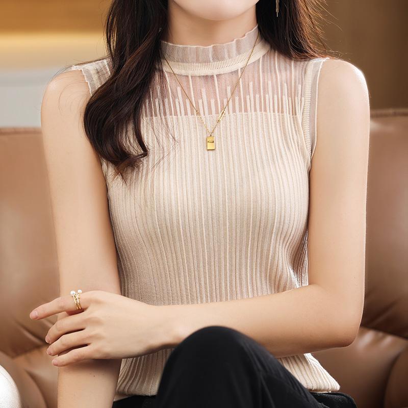 Frauen Weste Sommer MODERNE NEUE SAGA Gestrickte T-shirt Ärmellose Basic Tees Wolle Stricken Tank Stricken Top Rollkragen Weibliche