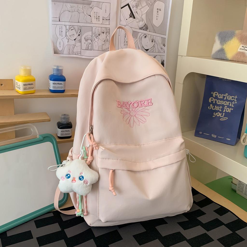 Schoolbag Junior and High School Student Schoolbag Korean Version Simple Embroidered Backpack College Style High Value Women's Bag Versatile Light