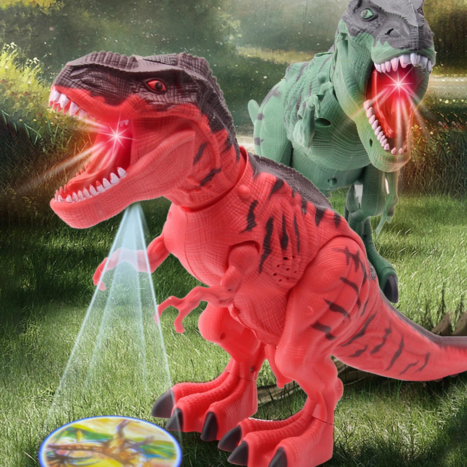 

Крокуючий робот-динозавр із реалістичним динозавром рухає головою, видаючи ревучий звук. Світлодіодне світло зелений