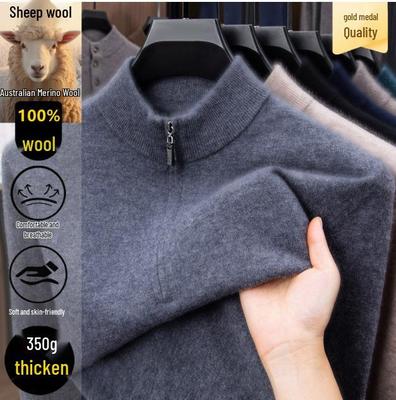 Cardigã Masculino 2025 de Lã Grossa com Zíper - Suéter de Malha Waffle com Gola Alta