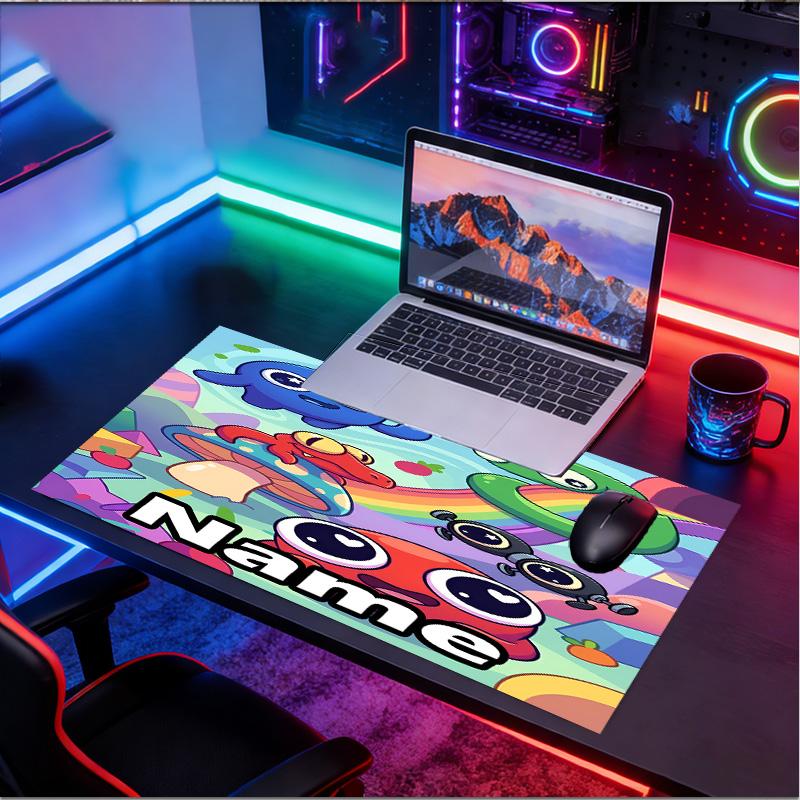 Custom Name Personalized Game Rainbow Friends Pattern Mousepad, Laptop PC Desk Mat, Decorative Desk Mat for Home Keyboard Pad Gift