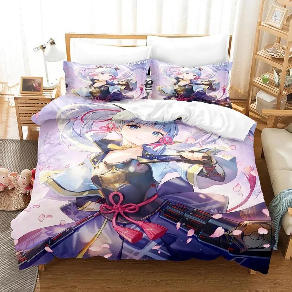 Game Genshin Impact Kamisato Ayaka Bedding Set Duvet Cover Bed Set Quilt Cover Pillowcase Comforter King Queen Size
