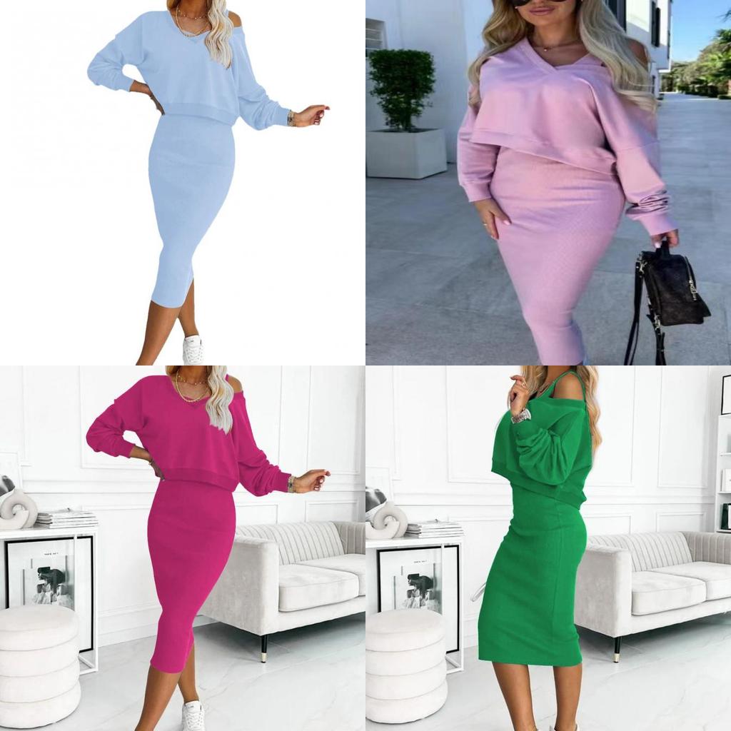 Elegant 3d Effect Polyester Dress Suit With Long Sleeve Vneck For Women