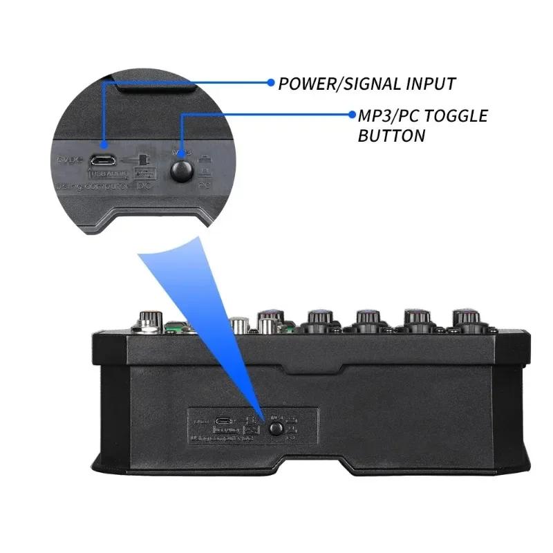6 Channel Dj Mixing Console Sound Card with Monitor 16 Echo DSP 48V Phantom Power for PC Record Karaoke Party