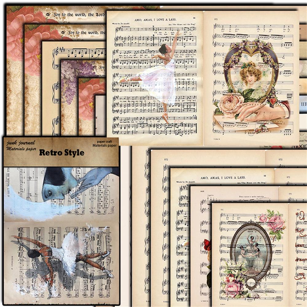 12 Retro Sheet Music Decorative Journal Papers - European & American Collage DIY Stickers