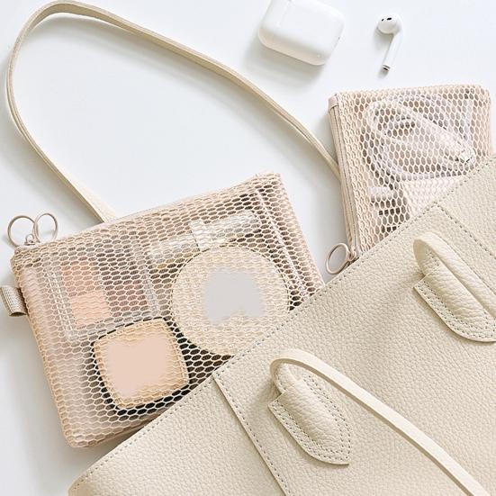 Mesh Storage Bag with Zipper Lightweight Breathable Makeup Bag Double Layer Large Capacity Storage Pouch for Travel And Business Trips