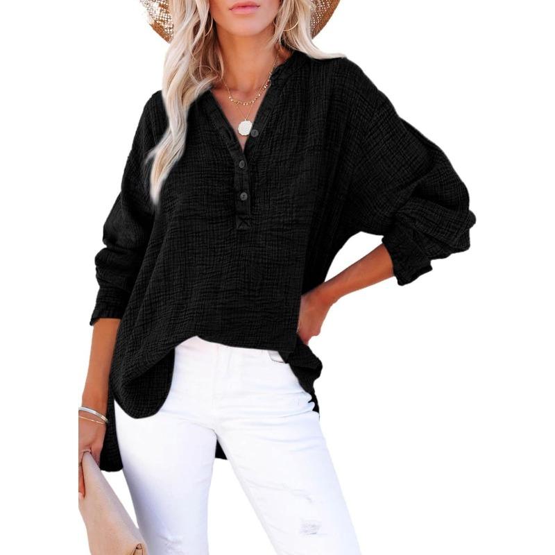 Women's Solid Color Single Breasted Long Sleeved Shirt Top