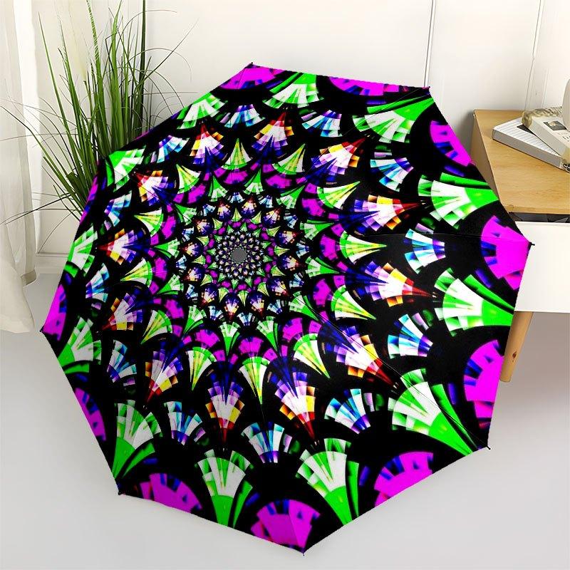 Vibrant Kaleidoscope Circular Wall Art DecorUmbrella with Cute Design,Portable 3-Fold Compact Umbrella for Men&Women,Valentine s Day Mother