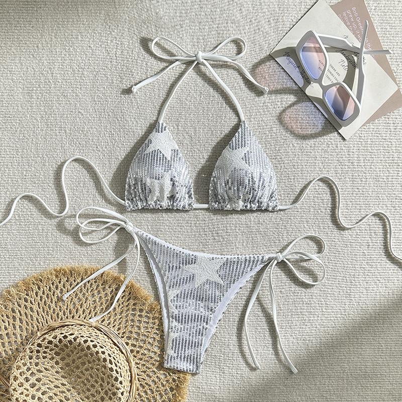 Halter Shiny Star Sequins Bikini Women Swimsuit Female Swimwear Two Pieces Bikini Set Bathing Suit Swim Beachwear