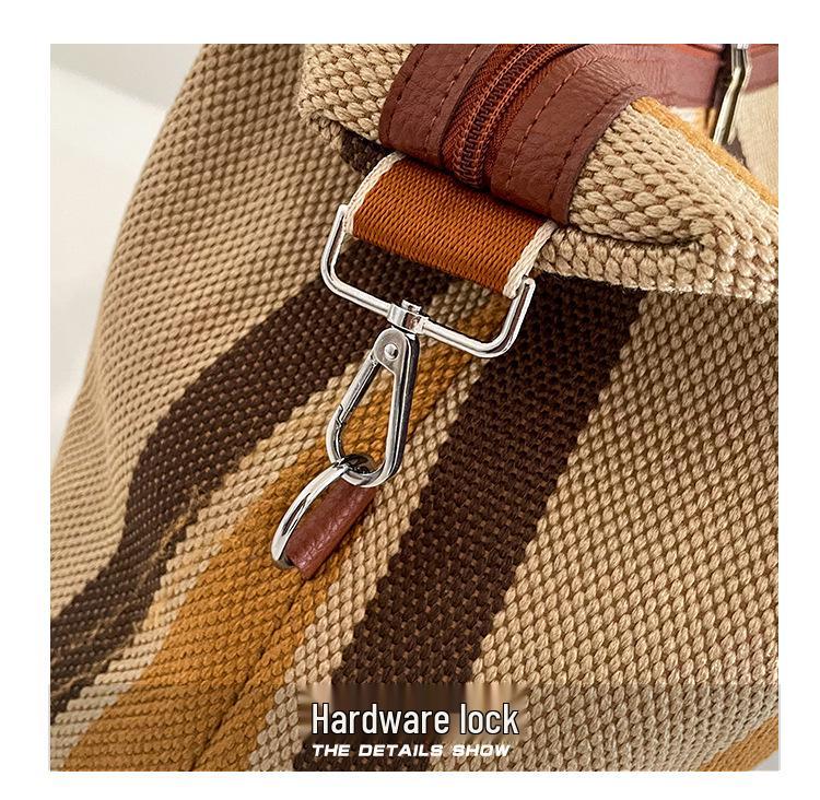 Striped Canvas Women's Travel Bag - Japanese Style, Large Capacity, Handheld, Single Shoulder, Crossbody Bag