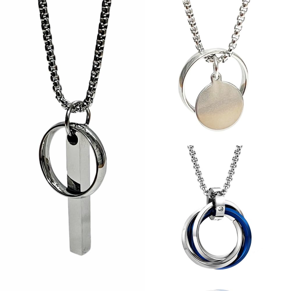 

Ожерелье для мужчин [YAHANE], двойной верх из нержавеющей стали, водонепроницаемое, кулон, кольцо, кольцо в 3 ряда, простое, сталь, аксессуар, серебристый, синий, черный, золотистый, ювелирное изделие,