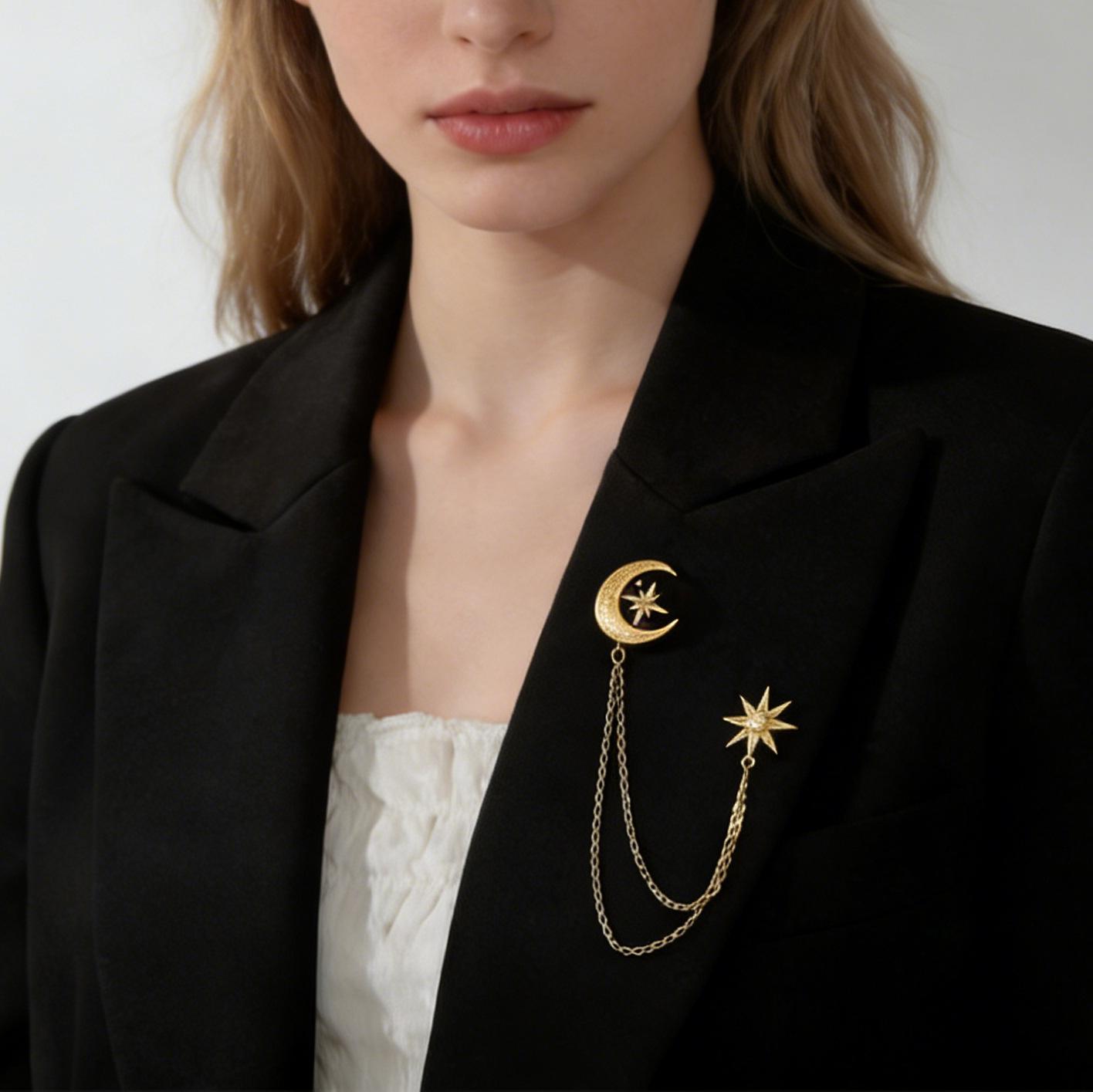 Набор брошей с кисточками «Луна, Звезда, Алмаз» для мужского костюма