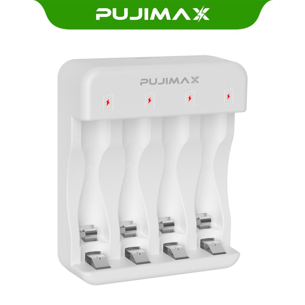 PUJIMAX 4 Slots Smart LED Battery Charger Portable 1.2V AA 2700mAh AAA 1100mAh Ni MH Ni CD Hybrid Rechargeable Battery Charger Type-C белый