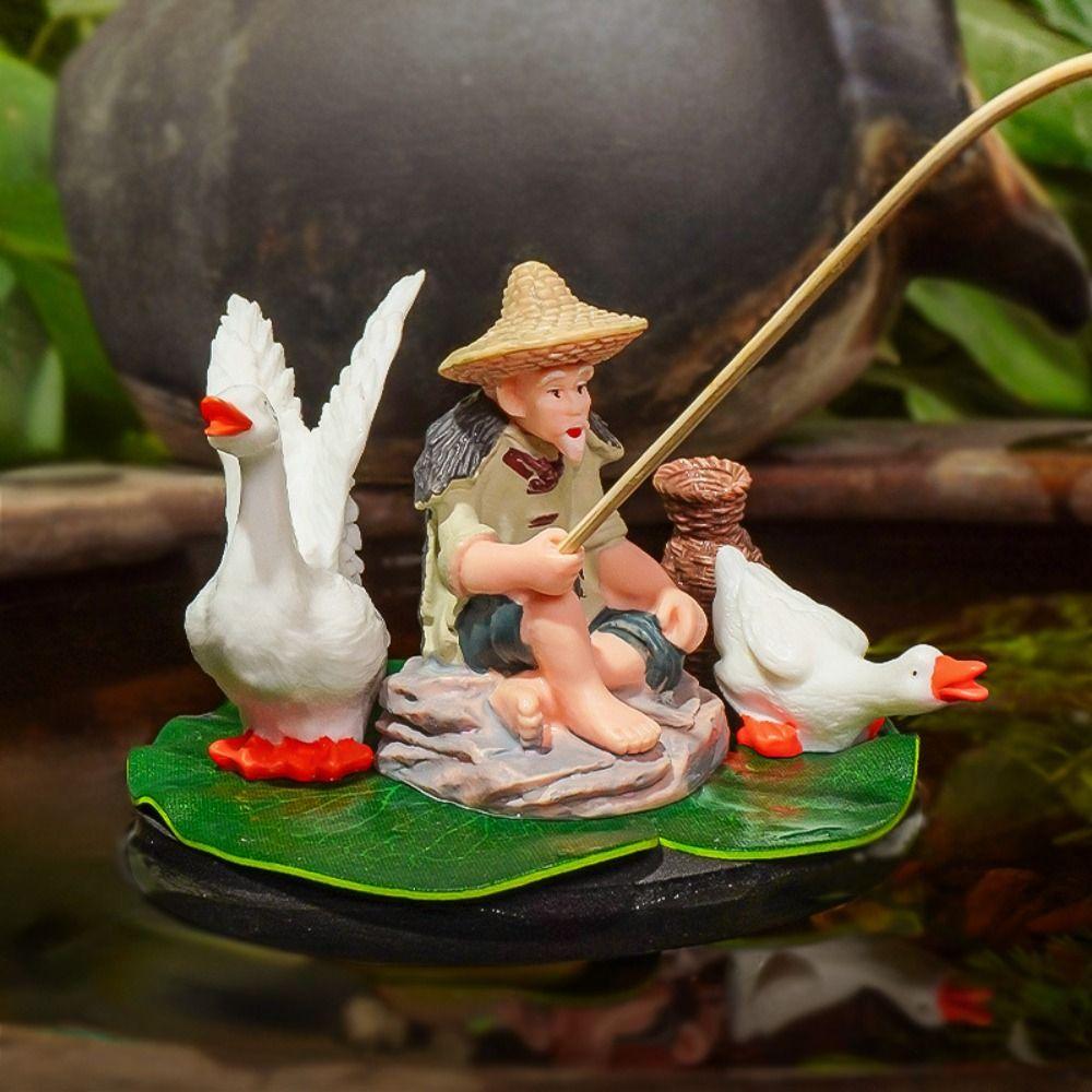 Pływający Starzec Łowiący Ryby Ornament piankowy Miniaturowa Dekoracja Pokoju Ozdoby do Krajobrazu Ogrodowego