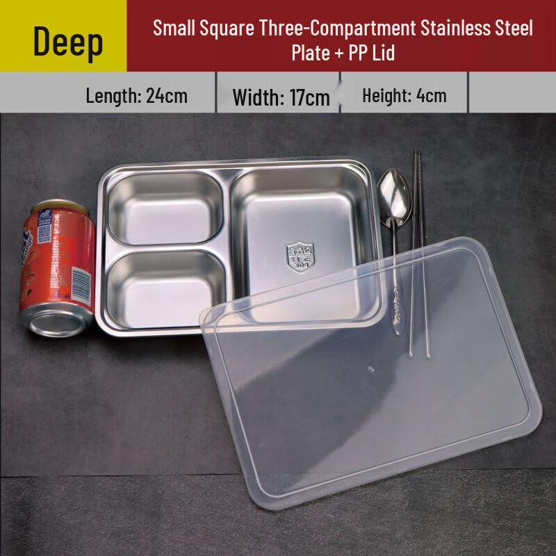304 Stainless Steel Deepened Square 3-Compartment Lunch Plate Set