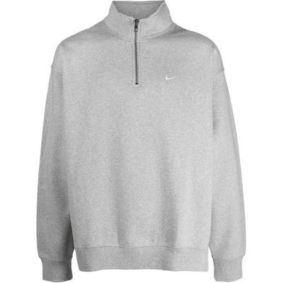 Solid Color Logo Embroidered Half-Zip Long Sleeve Sweater Men Tops Grey DQ5209-063