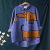 Women's Turn Down Collar Long Sleeve Floral Print Shirt Loose Fit Elegant Casual Blouse