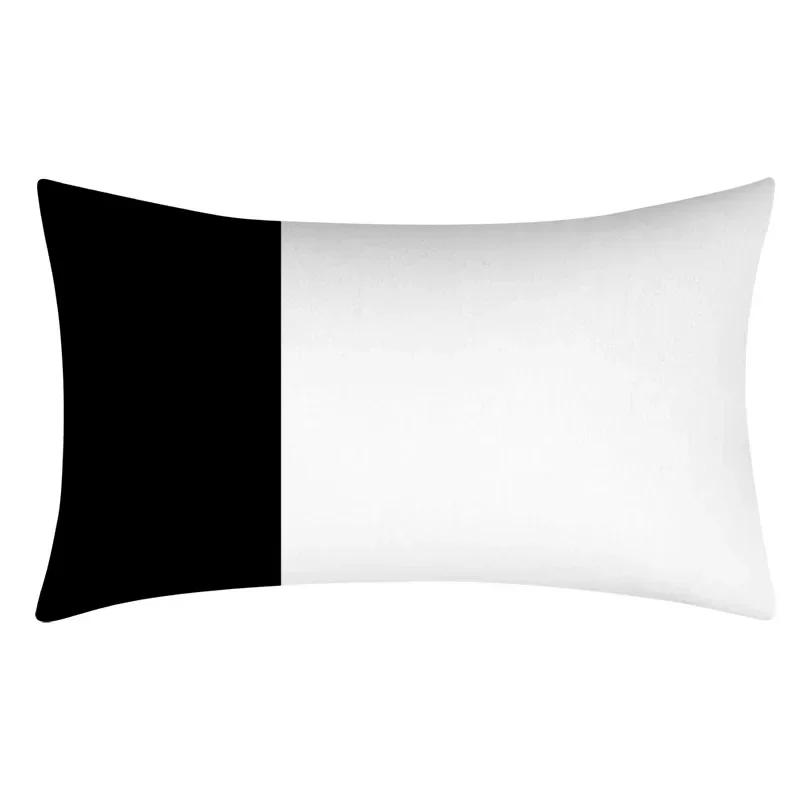 Rectangular Pillowcase Sofa Decorative Pillow Geometric Print Cushion Cover Simple Style Black and White