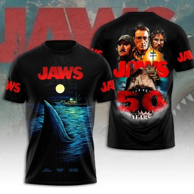Jaws Movie 50 Years 3D T Shirt L