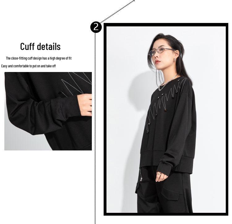 Damen Übergröße T-Shirt im Dark Style mit 3D-Dekoration: Herbst 2025 Koreanischer Lazy Wind Yamamoto-Stil