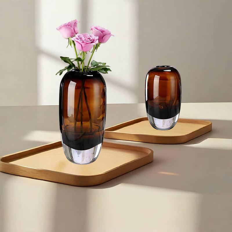 Light Luxury Vase with Thickened Caramel Colored Glass Vase Living Room Bedroom Dining Table Flower Vase, Soft Decoration Decor