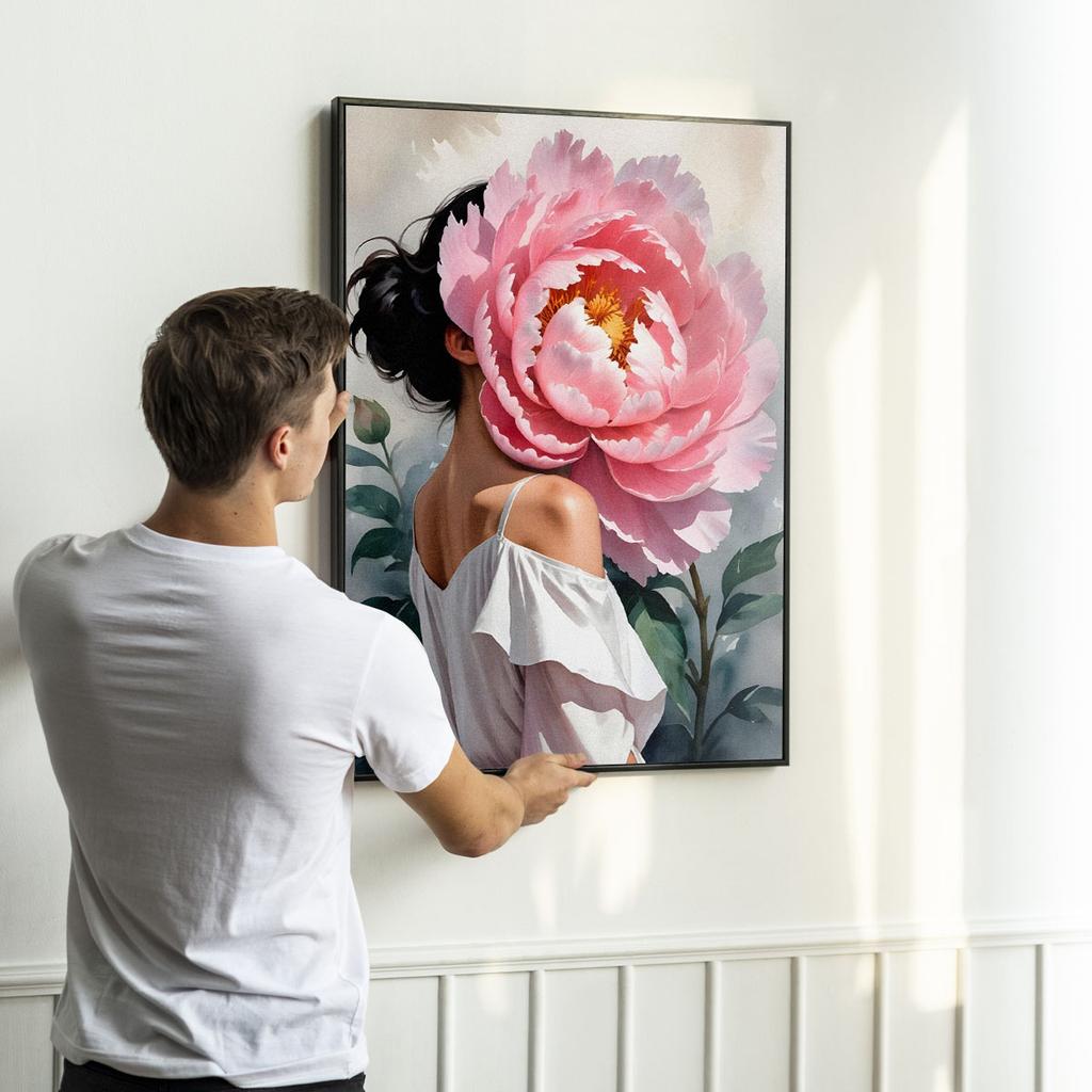 Plakat portret z kwiatem w ramce