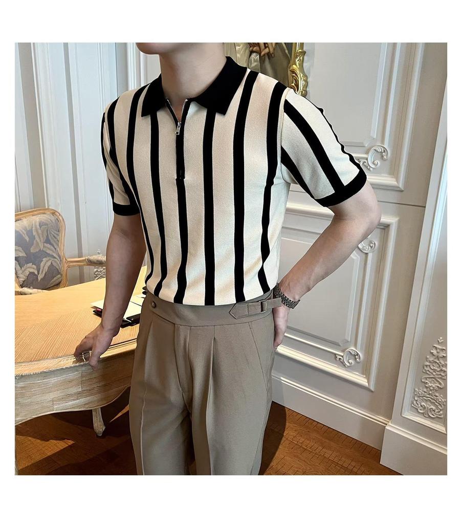 Men's Summer Striped Slim Fit Ice Silk Polo Shirt
