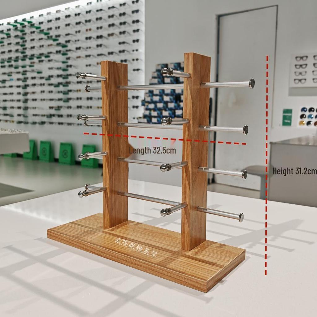 Wooden Double-Row Sunglasses Display Stand for Wayfarer Glasses