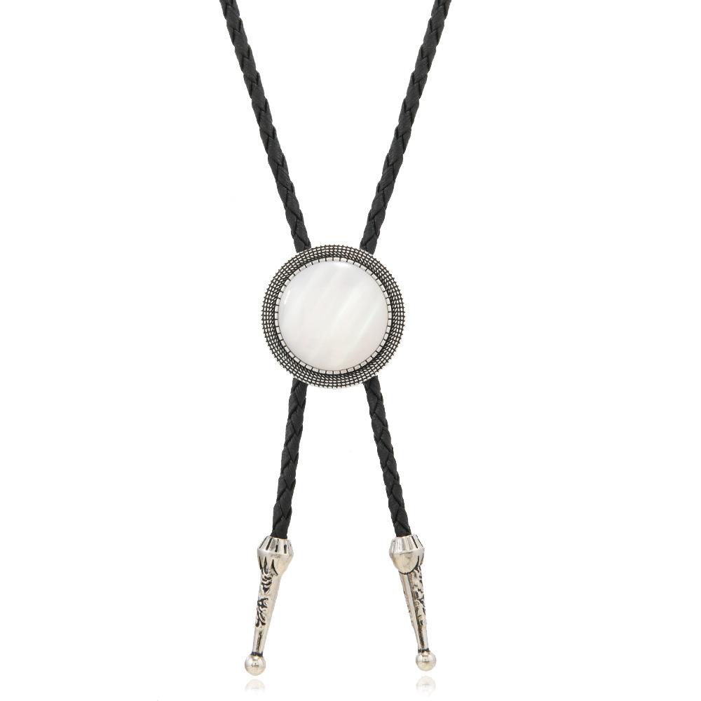 Simple Fashion Leather Sweater Chain Vintage Acrylic Gemstone Hip Hop Style Long Poirot Tie Collar