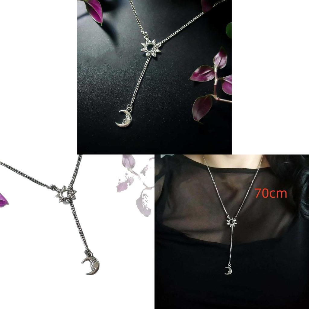 Bohemian Moon Pendant Necklace With Silver Tassel And Irregular Chain For Party Wear