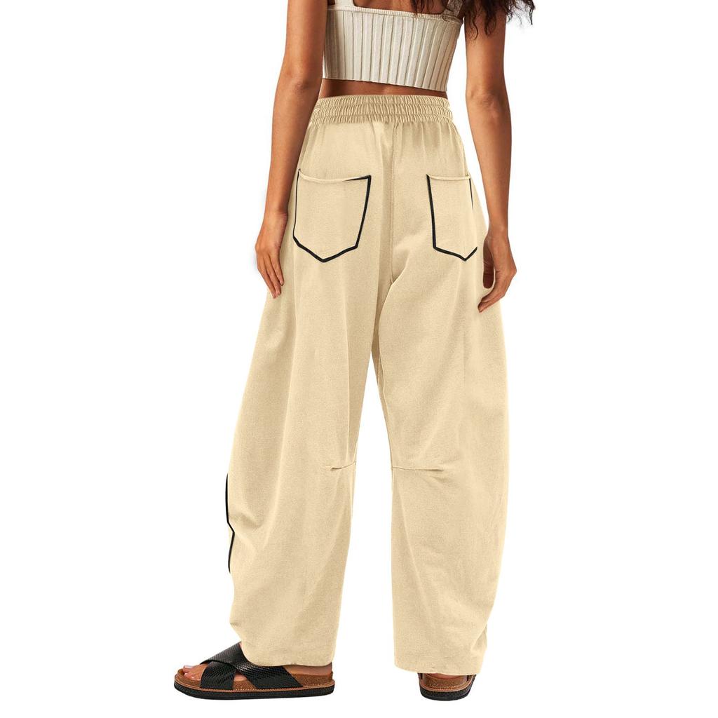 Women's Wide Leg Pants With High Waisted Straight Leg And Spliced Pocket Casual Pants