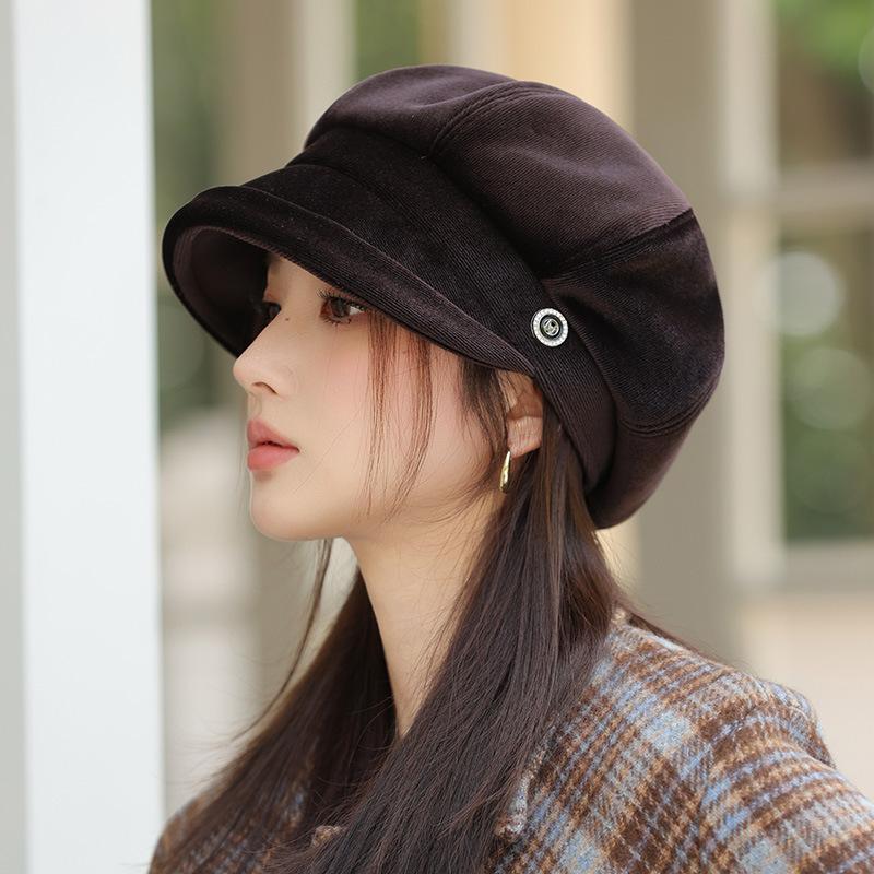 Octagonal Hat Autumn and Winter New Hat for Women Korean Version Beret Big Head Circumference Showing Face Little Painter Hat Trend