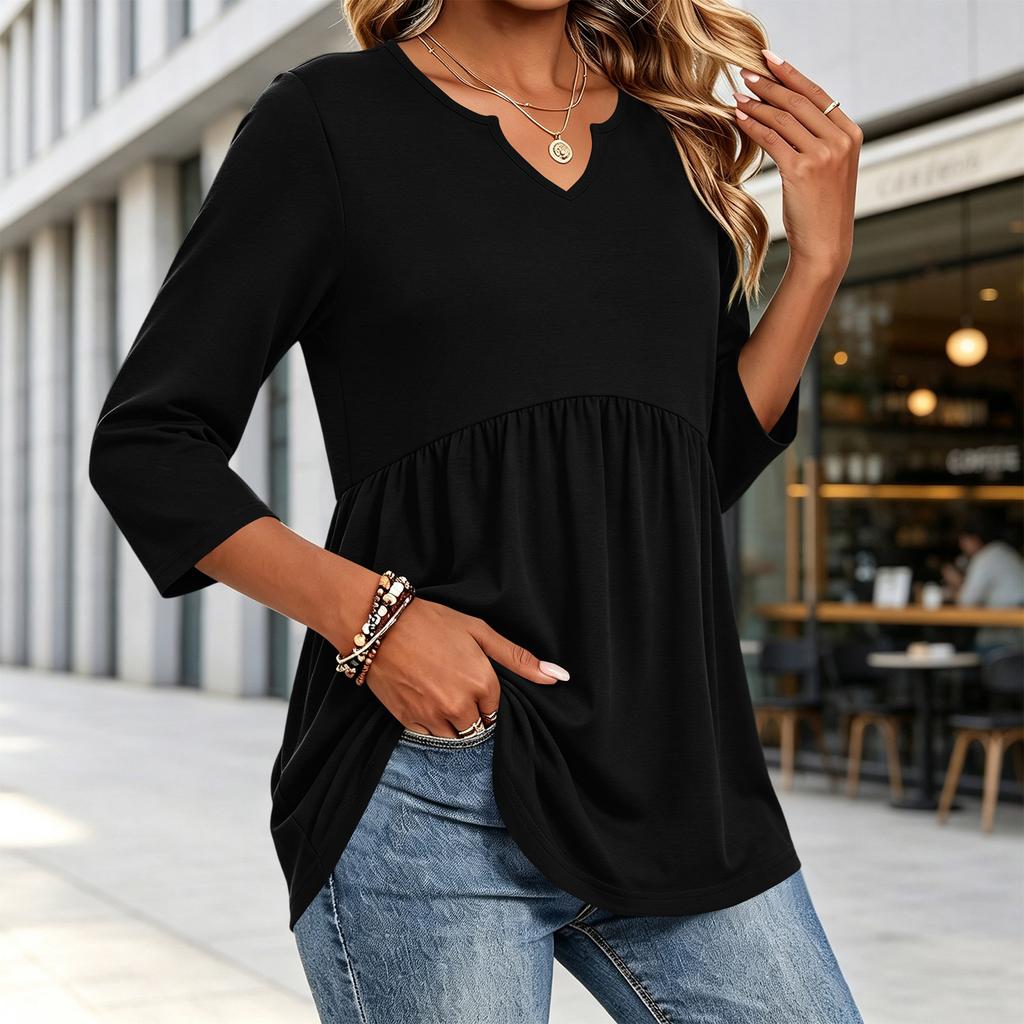 Women's Fashion Casual V-Neck Three-Quarter Sleeve Shirt