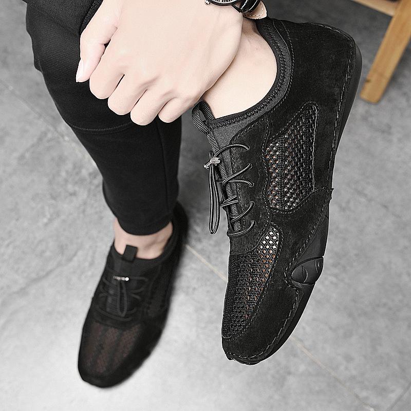 Men's Casual Shoes New Summer Mesh Shoes Men's Breathable Thin Genuine Leather Shoes Portable All-Match Trendy Shoes