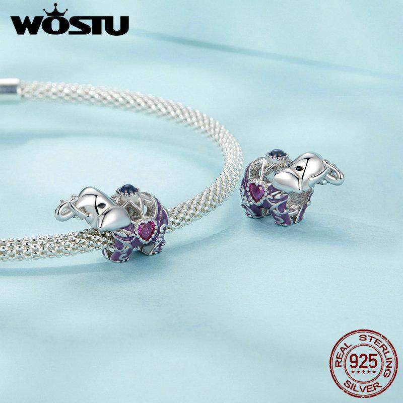 WOSTU 925 Sterling Silver Vintage Cross Pendant Heart Charm elephant Cat Beads Fit DIY Bracelet Necklace Retro Jewelries Gift