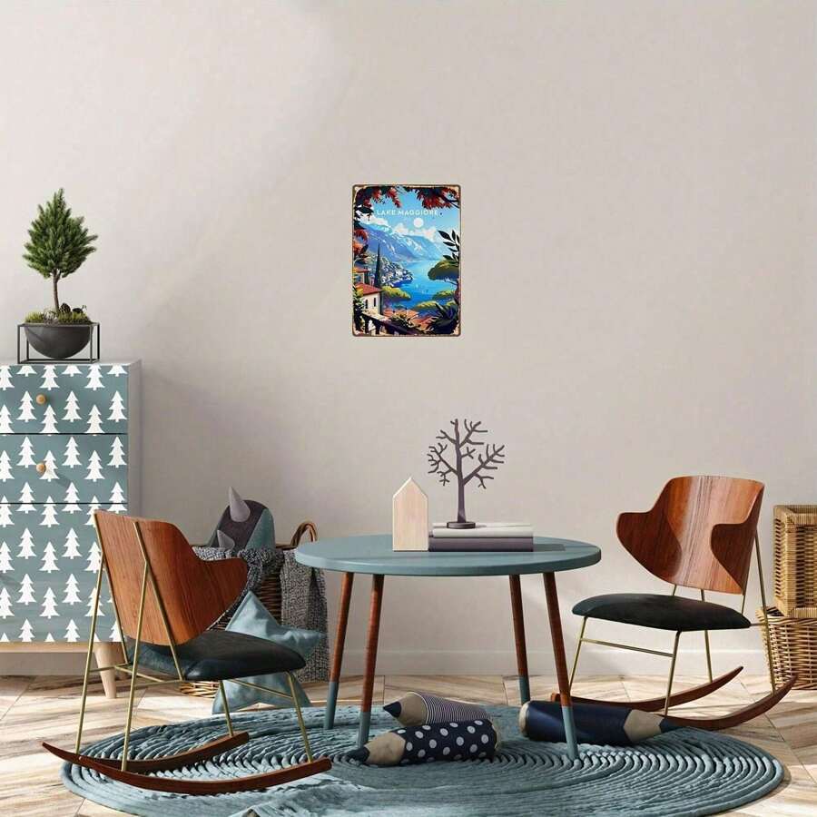 2D Flat, 2D Flat Printing Metal Tin Plate - Majiaolei Lake Landscape Art, Vibrant Outdoor Wall Decor for Porch, Garage, Cafe, Ba