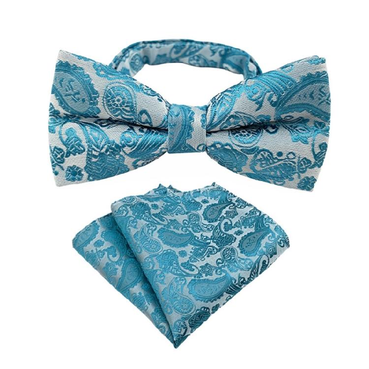 Floral Jacquard Adjustable Pre Tied Bows Tie and Pocket Square Set for Men Formal Wedding Party Prom Necktie Neckwear