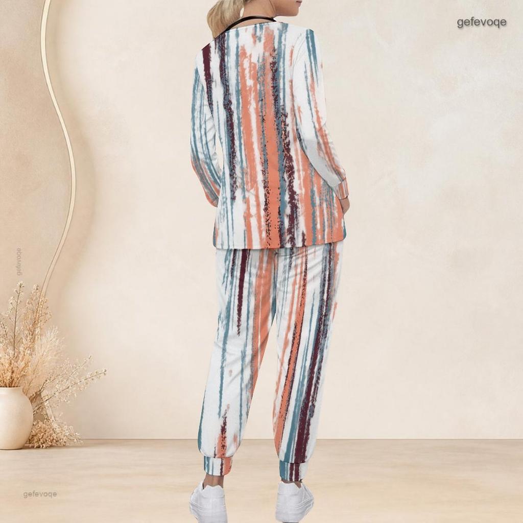 Women Plus Size Printed Nurse Scrub Set V Neck Long Sleeve Pockets Top Long Pants Two Piece
