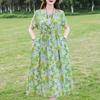 Plus Size Women's Long Dress Summer  Short Sleeve Vintage Print Dress for Women